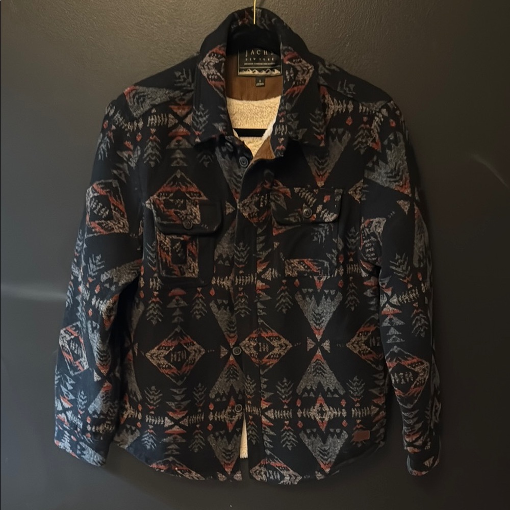Jacks Men’s Wool Blend Sherpa Lined Flannel Shirt Jacket Aztec pattern